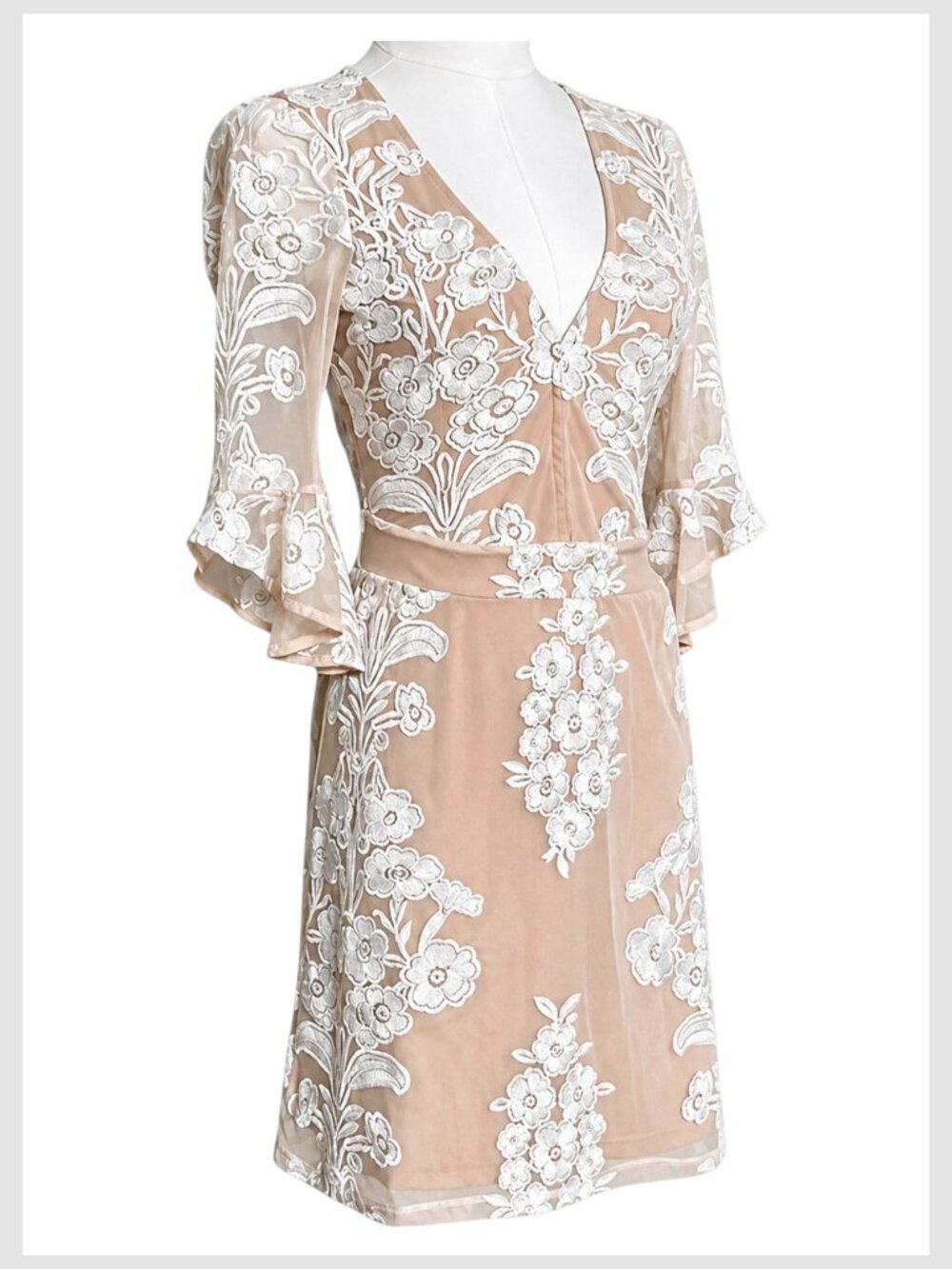 For Love & Lemons Temecula Embroidered Lace Mini Dress Nude XS - Picture 8 of 13